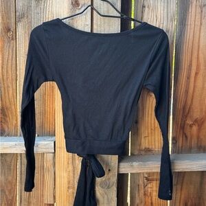 Cropped Black Long Sleeve Tie-Back Top